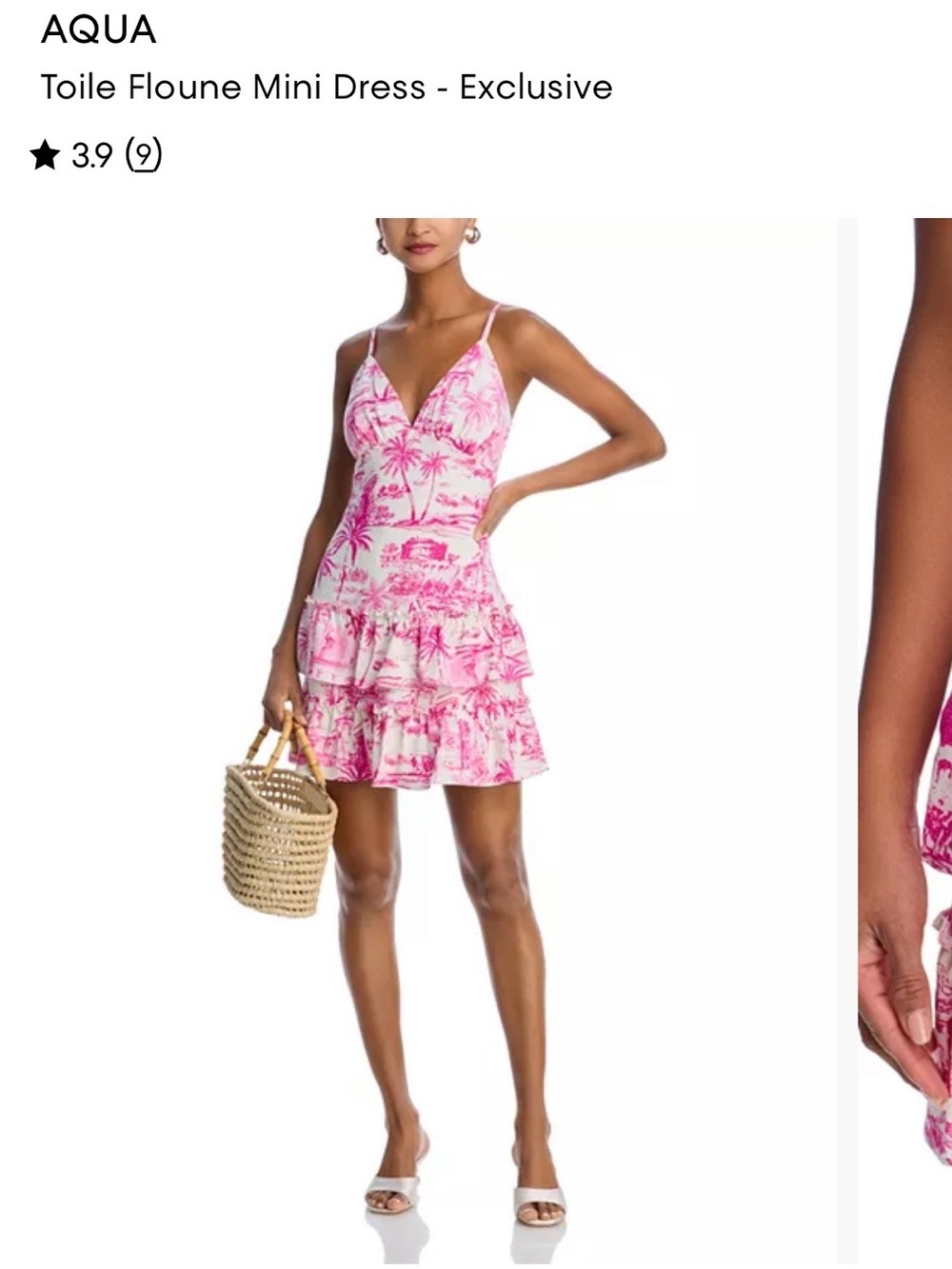 Aqua Pink and White Toile Tiered Flounce Mini Dress